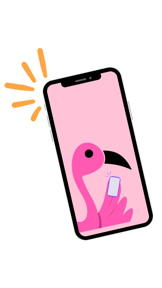 Flamy, la mascotte d'Happy Festy dans un smartphone